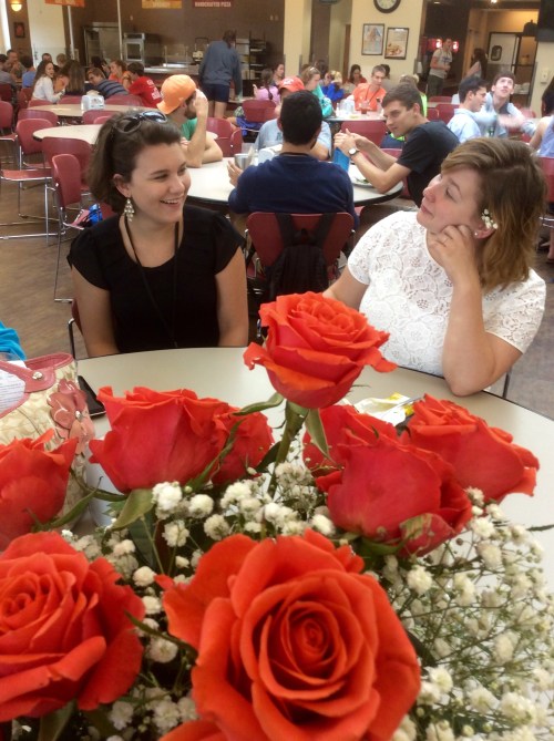Celebrating the b-day at Summit @ Bryan College. We brought roses :-) Katie, is on the right.  